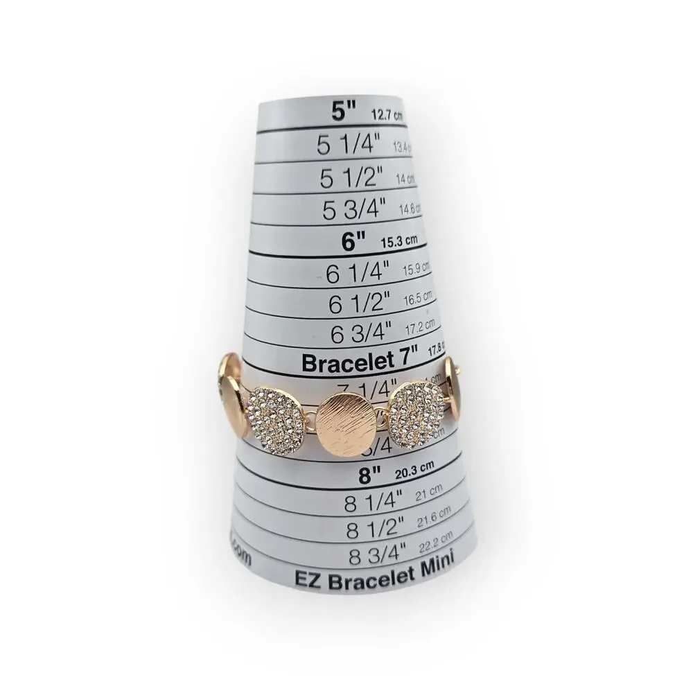 Gold Disc Bracelet with Pavé Rhinestone Stations – Textured Modern Chic